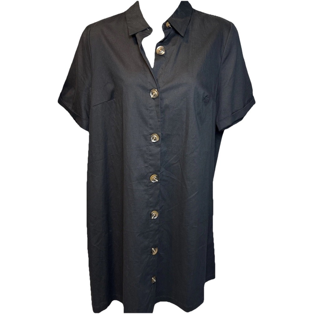 Med Dress Black Button Up Classic Short Sleeve Shirt Mini Length Who What Wear